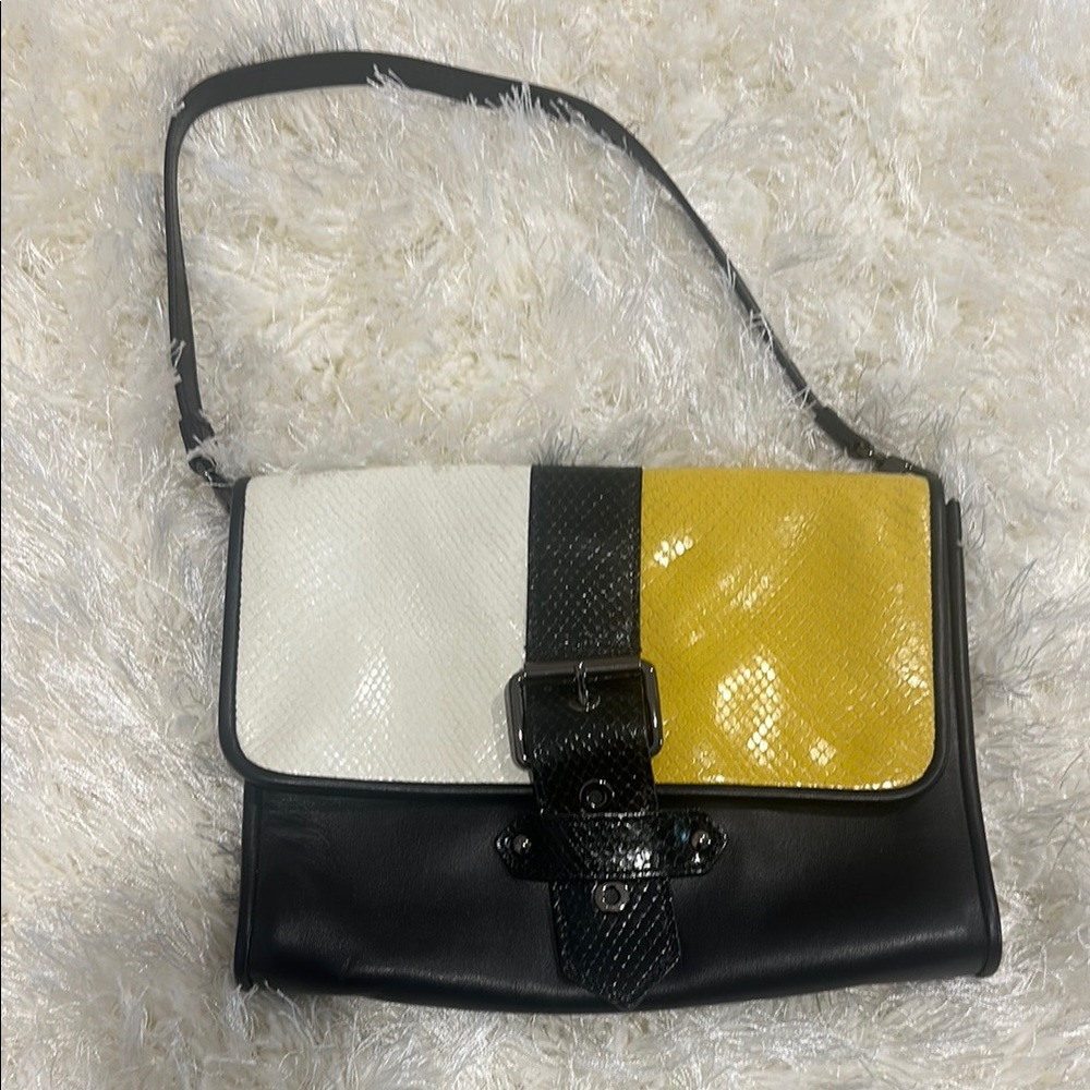 Longchamps Black, White, and Yellow Bag